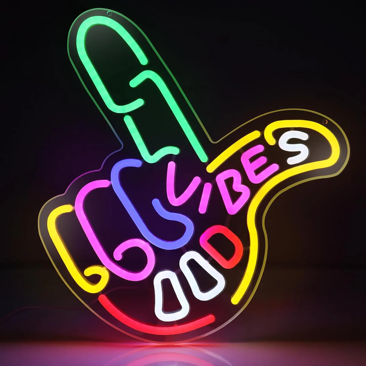 Good Vibes LED Sign – Cool Hand Sign | USB Neon Light for Wall Decor | 17×13 inch | Hanging | Ideal for Bedroom, Dorm, Lounge, Party