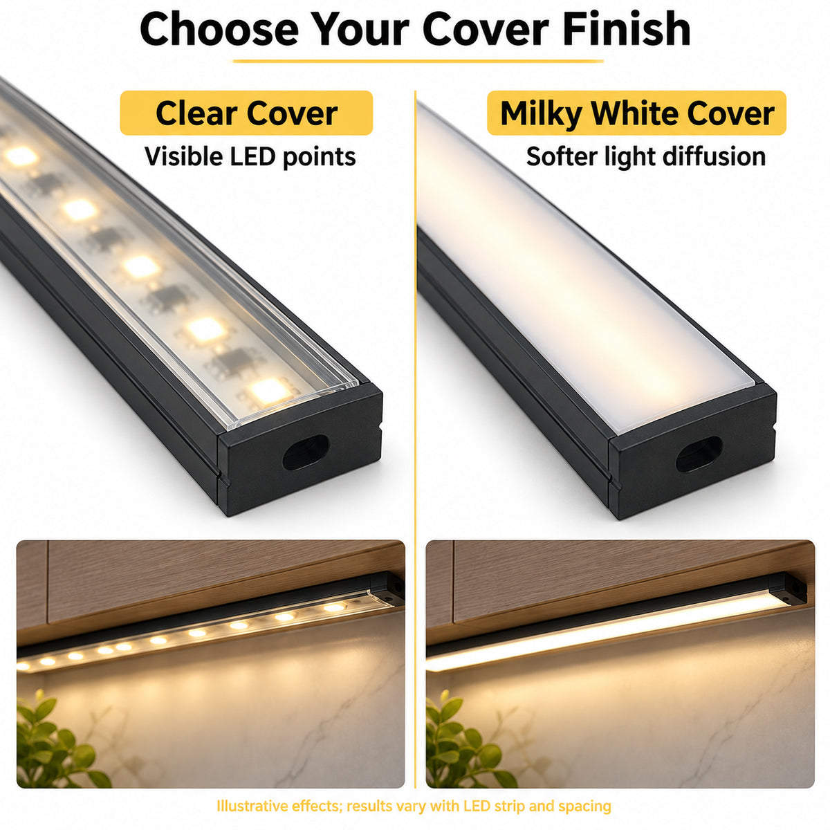 Schwarzes U04 10 x 23 mm U-förmiges Innenmaß 20 mm LED-Aluminium-Kanalsystem mit Abdeckung, Endkappen und Befestigungsklammern, Aluminium-Strangpressprofil für die Installation von LED-Lichtstreifen