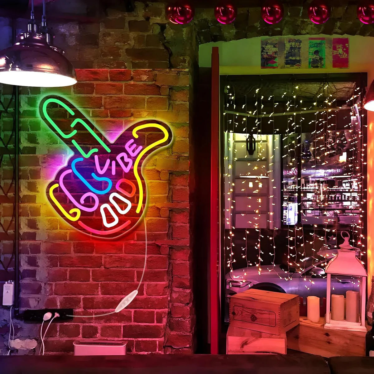 Good Vibes LED Sign – Cool Hand Sign | USB Neon Light for Wall Decor | 17×13 inch | Hanging | Ideal for Bedroom, Dorm, Lounge, Party