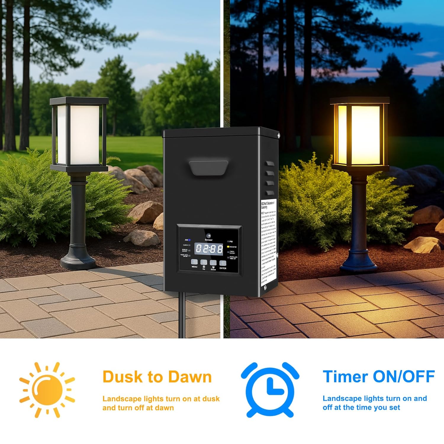 200W/250W Landscape Lighting Transformers – 120V to 12V/15V AC, Single Zone, Timer & Internal Photocell, Power Supply for Landscape Lighting Systems