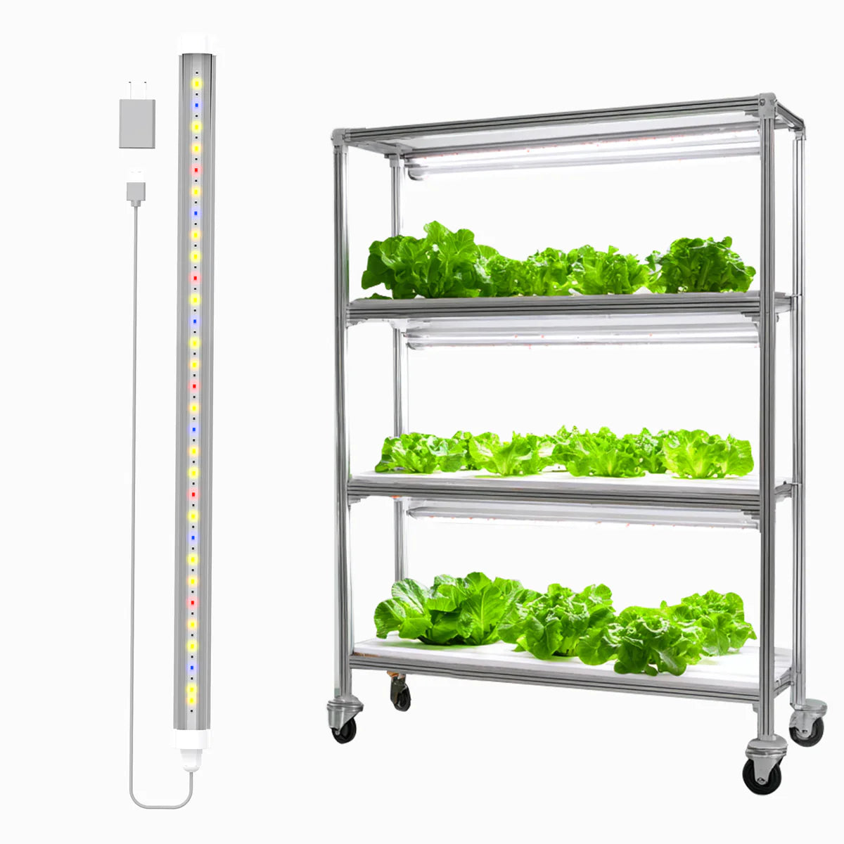 LED Tube Grow Light - 6Pcs | 65W Dimmable Power Supply | 3000K + 5000K + 660nm + 460nm Spectrum | Daisy Chain | Selectable Mounting Brackets | 60cm(2ft) Full Spectrum for Indoor Plants | for Greenhouses Plants | US / EU Plug