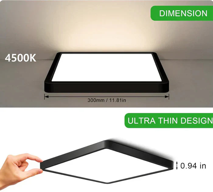 9 Inch 18W White / Black Square Ceiling Light – AC 110–130V | 3000K / 4500K / 5000K / 6500K | Flush Mount Ceiling Light for Modern Home Lighting | 1-Pack – Local Stock (US)