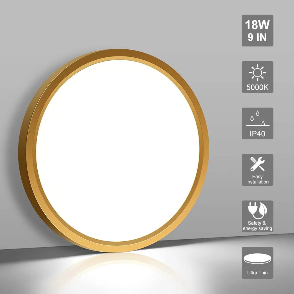 9 Inch 18W White / Gold Round Ceiling Light – AC 110–130V | 3000K / 4500K / 5000K / 6500K | Flush Mount Ceiling Light for Modern Home Lighting | 1-Pack – Local Stock (US)