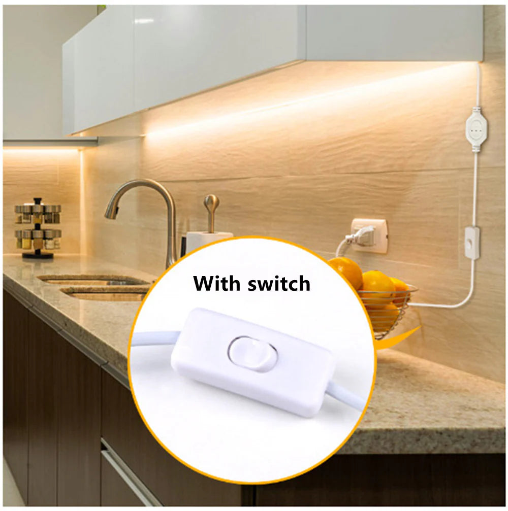 LightingWill AC110V/220V COB Flexible LED Strip Light 3000K/6500K, IP65 Waterproof High Brightness Spotless LED Tape with Inline Power Switch, for Cabinets, Kitchen and Office Lighting, US/EU Plug, 5/50M