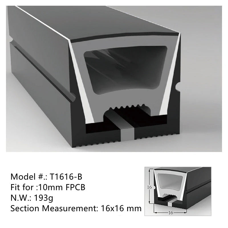 S1616 Black Neon Light Housing – 16x16mm | Silicone LED Channel System | 10mm PCB Width | IP67 Waterproof | 16.4FT/5M*1/16.4FT/5M*5 | Local Stock US/UK/DE