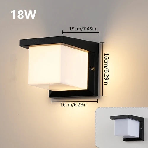 LightingWill LED Wall Light 18W Outdoor Waterproof Wall Sconce 3000K 4000K 6000K Black Cube Up Down Wall Light IP65 Aluminum Porch Garden Balcony Indoor 2 Pack