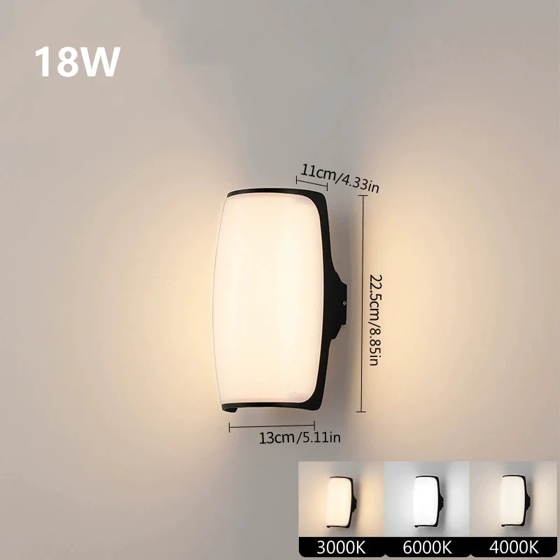 LightingWill LED Wall Light 18W Outdoor Waterproof Wall Sconce 3000K 4000K 6000K Black Smooth Curve Up Down Wall Light IP65 Aluminum Porch Garden Balcony Indoor 2 Pack