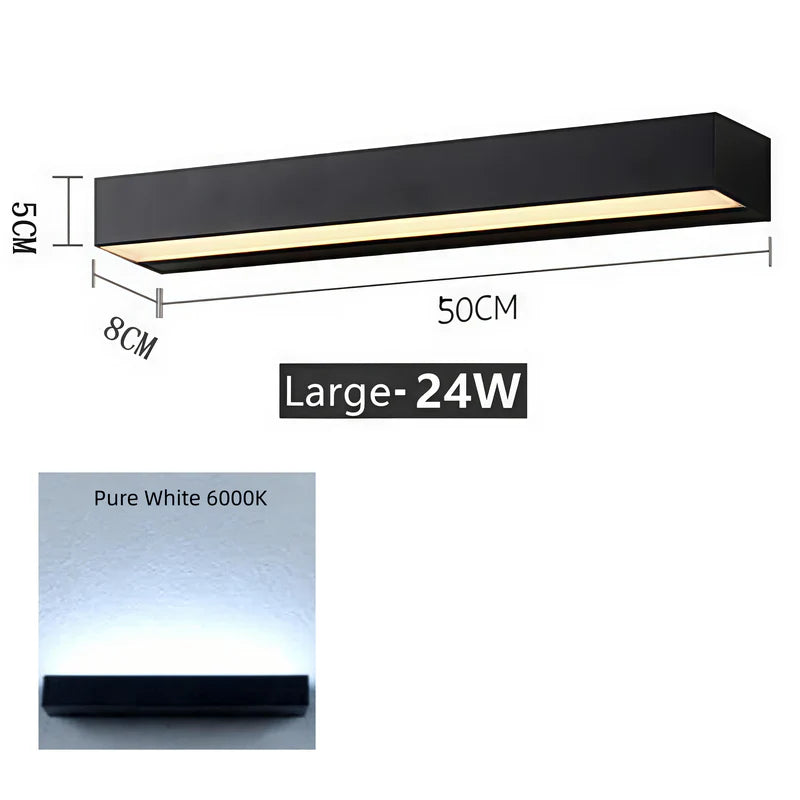 LightingWill LED Wall Light 12W 18W 24W Outdoor Waterproof Wall Sconce 3000K 6000K Long Linear Black Up Down Wall Light IP65 Aluminum Porch Garden Balcony Indoor