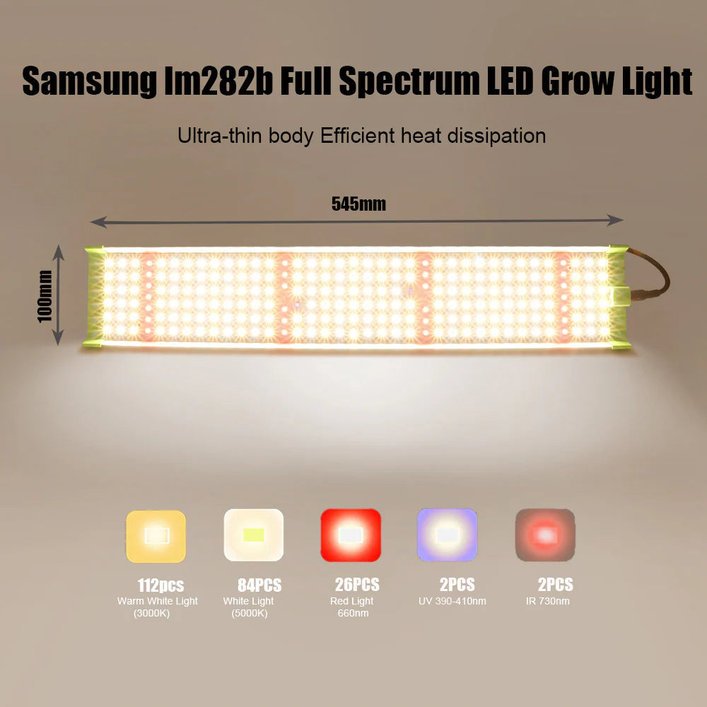 Full Spectrum Quantum Panel LED Grow Light - AC85–277V | 45W | SMD2835 - 226 LEDs | 5000K / 3000K + 660nm Red + 730nm IR + 395nm UV | Included Hanging Rope, Switch Power Supply | for Indoor Plants & Hydroponics