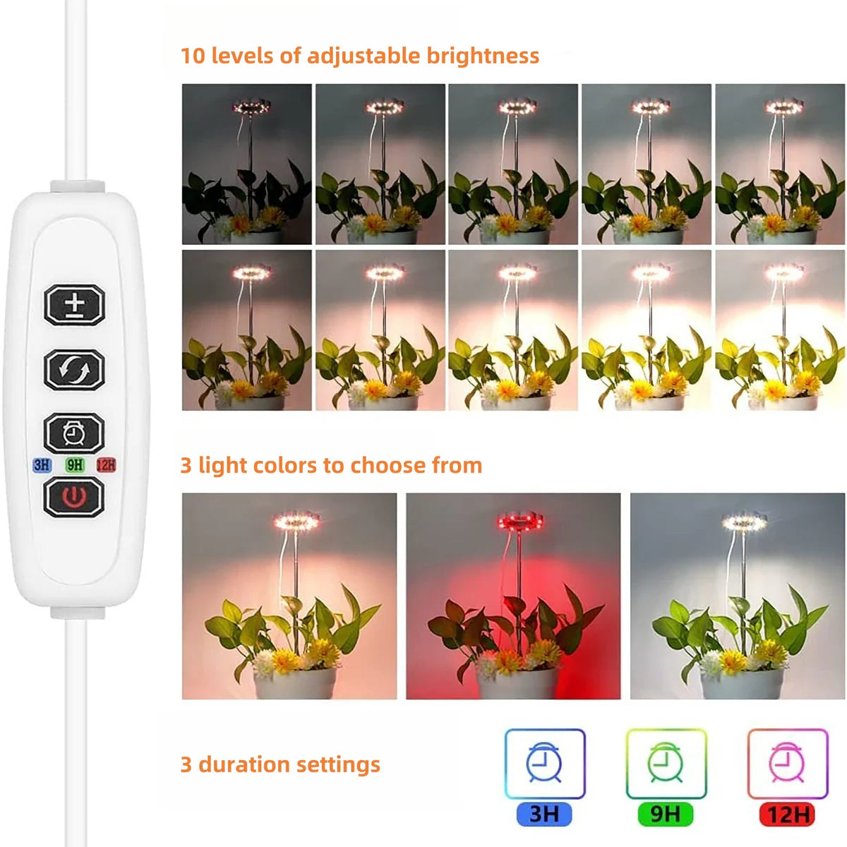 Potted Plants LED Grow Light - 5V | Full Spectrum | Auto On/Off Timer | Dimmable Brightness | Height Adjustable | Stake / Desk Base | Halo Plant Lamp for Indoor Plants Growing | USB Plug | 1 / 2 Pack