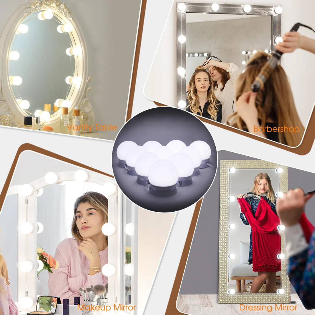 Hollywood Style LED Vanity Mirror Lights Kit with 10 1.77'' Light Bulbs, 3 Colors Adjustable, Ideal for Makeup Vanity Table in Dressing Room