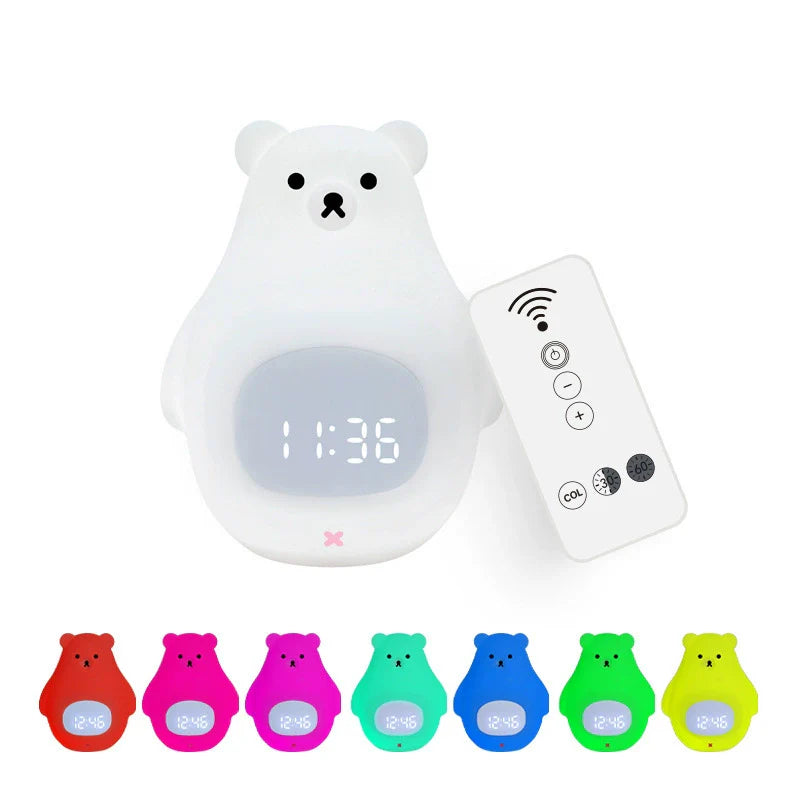 LightingWill Silicone Alarm Clock LED Night Light Rechargeable Baby Nursery Lamp Timer 3 Color Touch RGB Remote Control Sleep Light for Baby Kids Bedroom