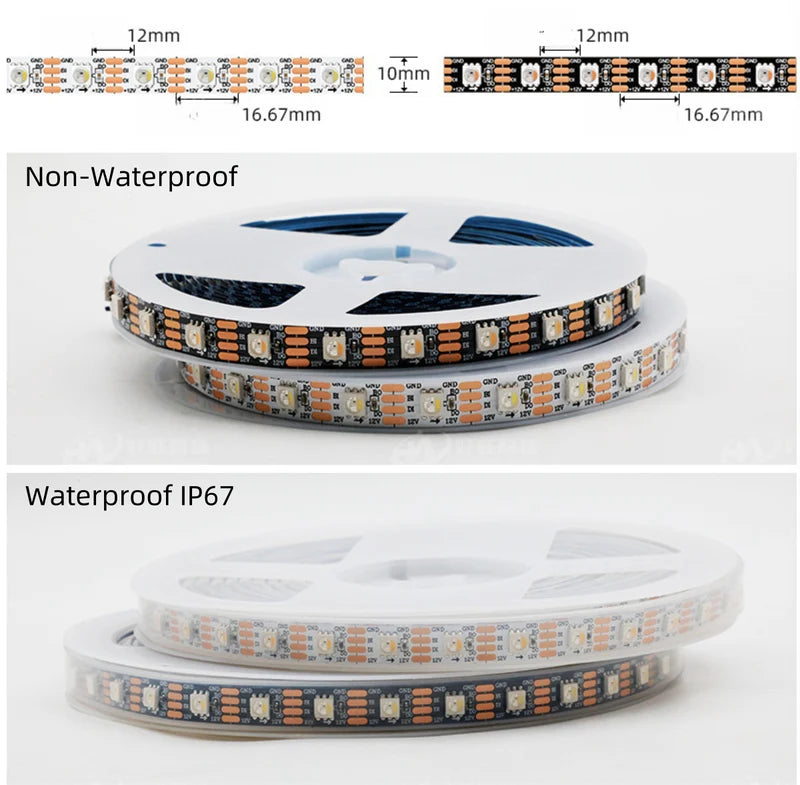 LightingWill WS2815 RGBWIC LED Strip Light DC12V RGB 3000K 4 in 1 SMD5050 Individually Addressable Breakpoint Resume 30 60 96 LEDs/m IP00 IP65 IP67 LED Strip for Party Decoration DIY Lighting 5M 50M