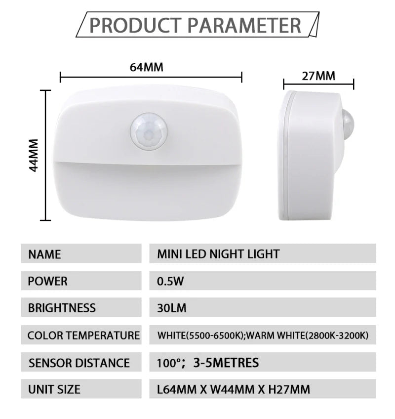 LightingWill PIR Motion Sensor LED Night Light Battery Operated Stick On Under Cabinet Light Warm White Daylight White for Stairway Kitchen Hallway 4 Pack 10 Pack