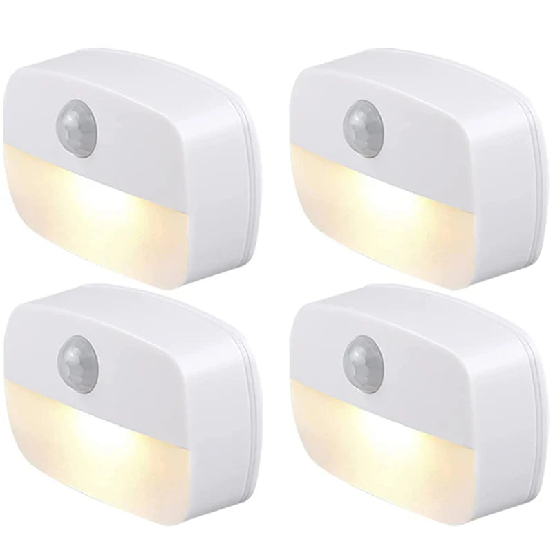 LightingWill PIR Motion Sensor LED Night Light Battery Operated Stick On Under Cabinet Light Warm White Daylight White for Stairway Kitchen Hallway 4 Pack 10 Pack