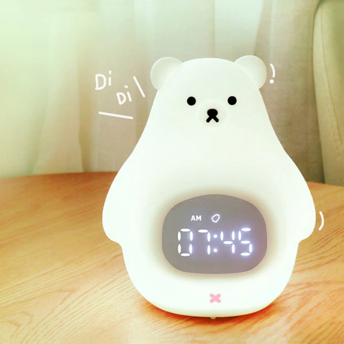 LightingWill Silicone Alarm Clock LED Night Light Rechargeable Baby Nursery Lamp Timer 3 Color Touch RGB Remote Control Sleep Light for Baby Kids Bedroom