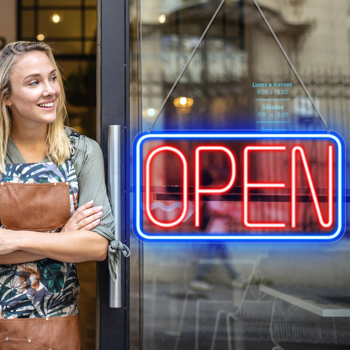 OPEN Neon Sign – 6 Color Options | USB Powered | 17×9 inch (44×24 cm) | LED Window Hanging Light for Storefronts