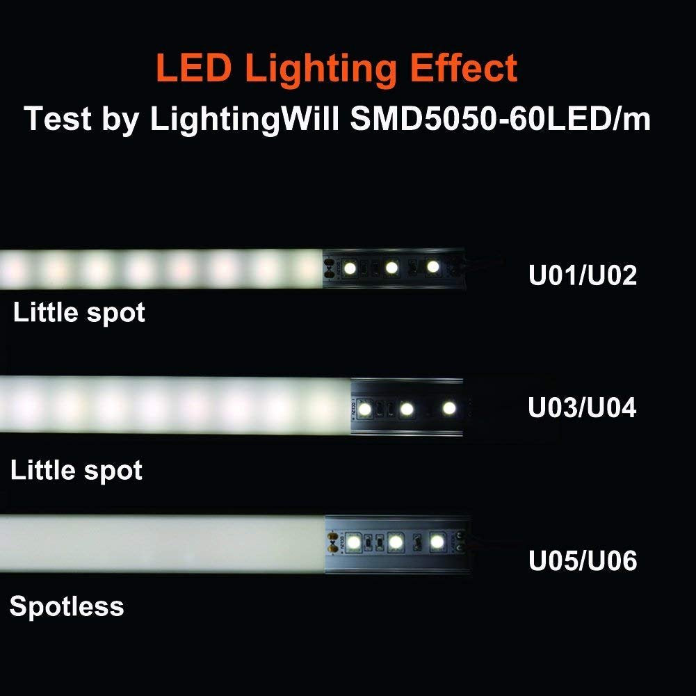 Sliver U06 24x24mm Silver U Shape LED Aluminum Channel Internal width 20mm with White Diffuser Cover, End Caps and Mounting Clips for LED Strip Light Spot Free Installations