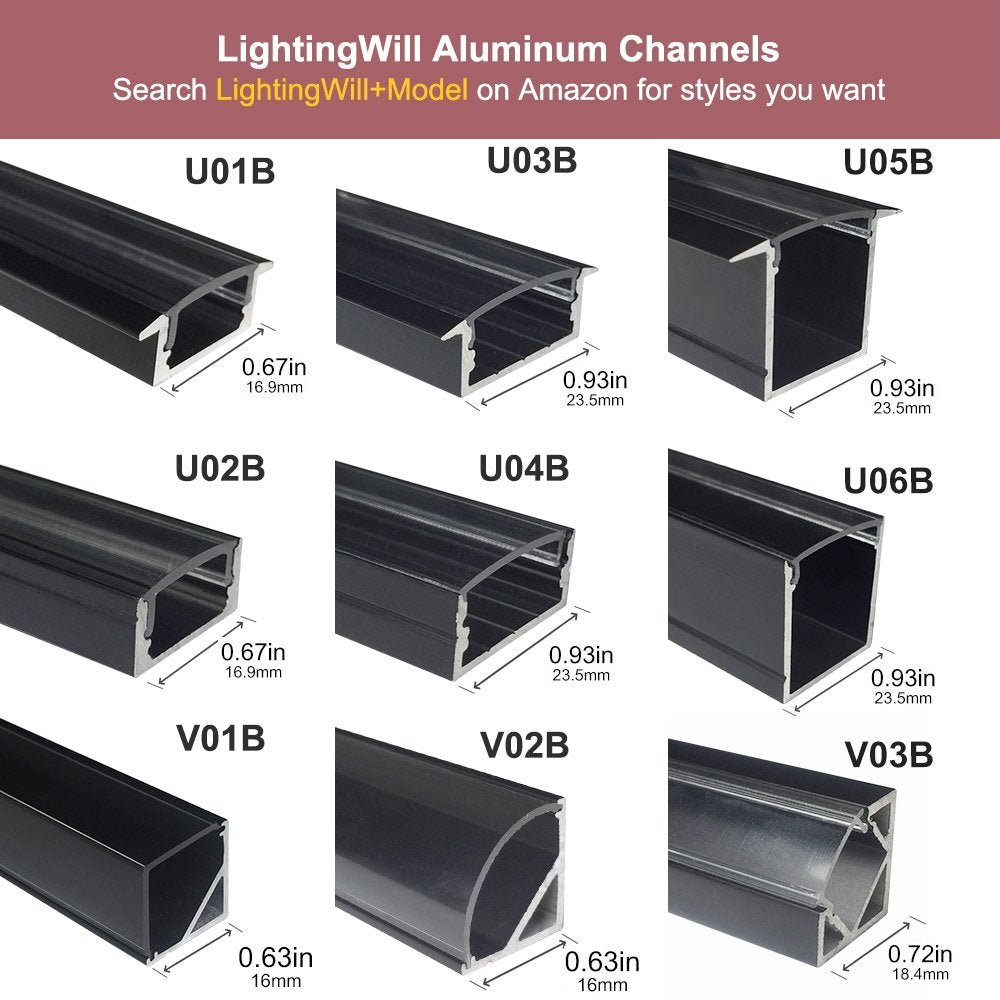 Sliver U06 24x24mm Silver U Shape LED Aluminum Channel Internal width 20mm with White Diffuser Cover, End Caps and Mounting Clips for LED Strip Light Spot Free Installations