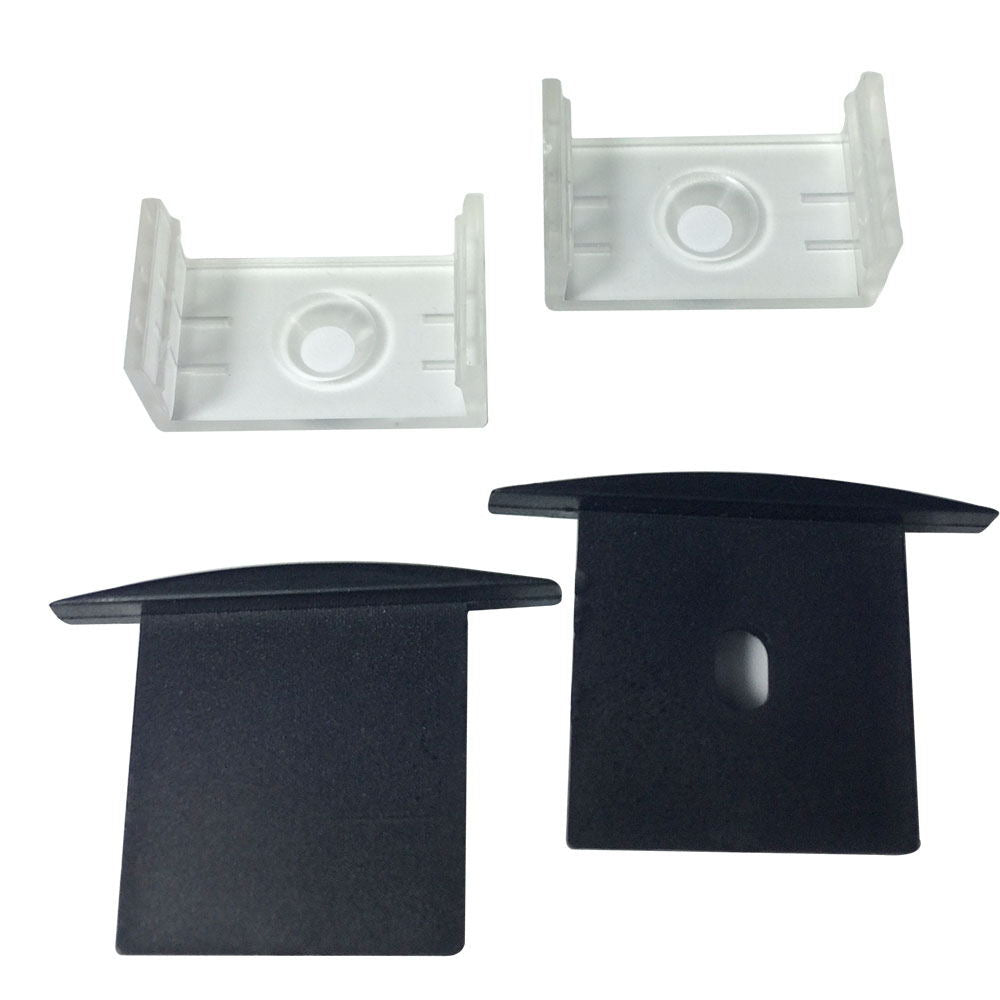 Schwarzer U06 24 x 24 mm silberner U-förmiger LED-Aluminiumkanal, Innenbreite 20 mm, mit weißer Diffusorabdeckung, Endkappen und Befestigungsclips für die punktfreie Installation von LED-Lichtstreifen