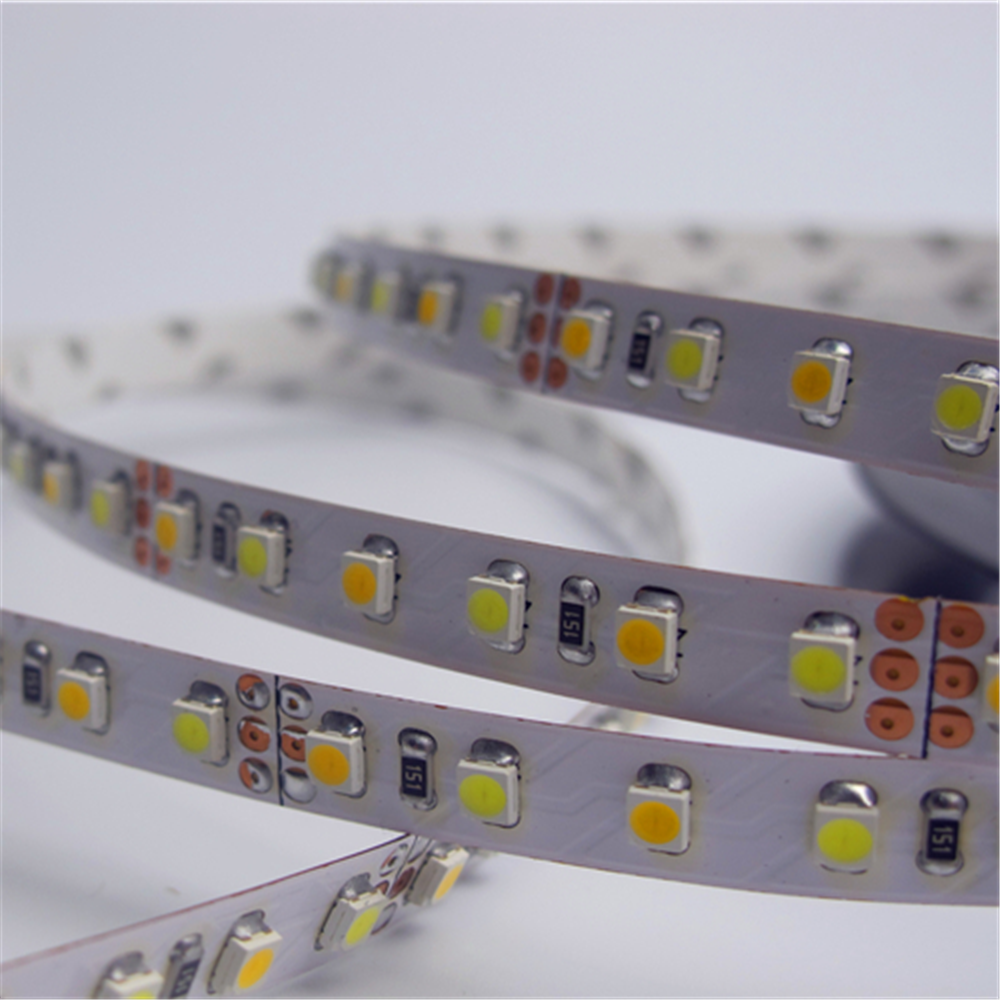 12 VDC <48 W 4 Ampere 16,4 Fuß (5 Meter) pro Rolle SMD3528-600 Dual White (Reinweiß + Warmweiß) LED-Farbtemperatur CCT Einstellbares flexibles LED-Streifenlicht 60 LED 9,6 Watt pro Meter Weißes PCB-Bandlicht