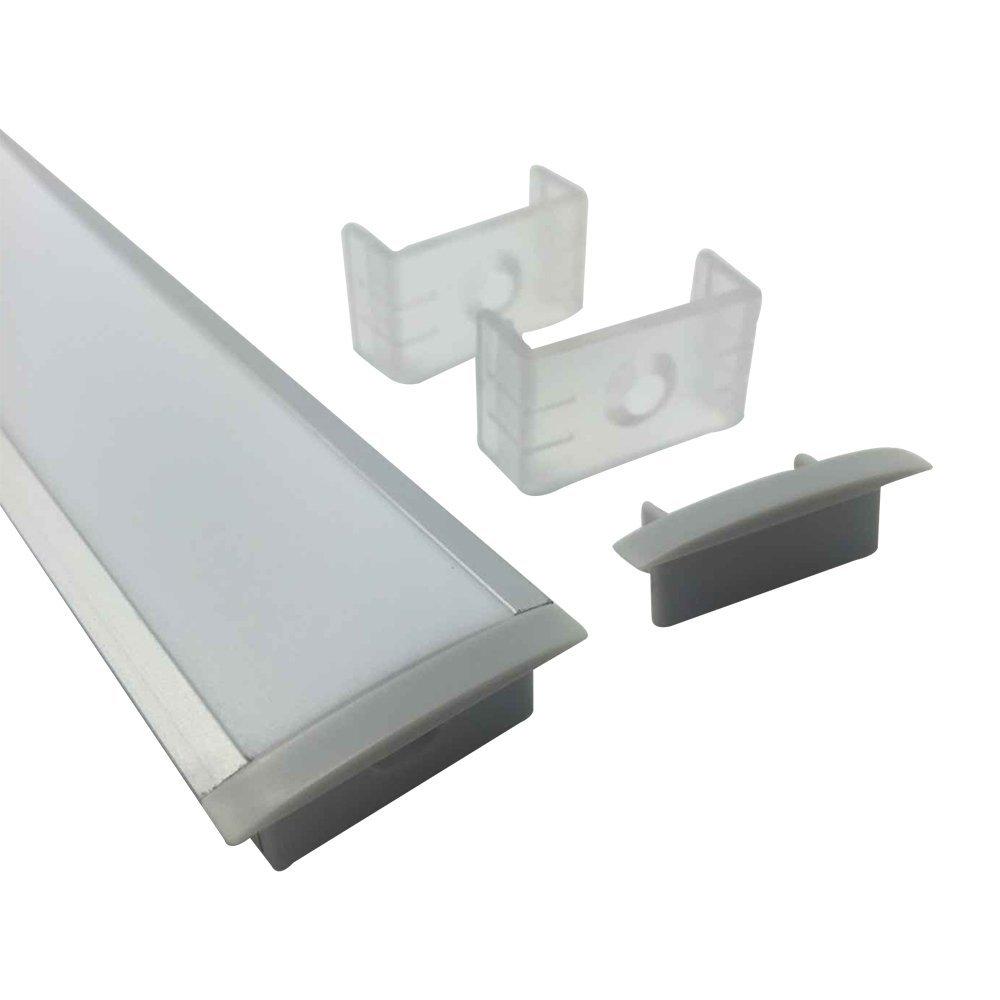 Silber U03 10 x 30 mm U-Form Innenbreite 20 mm LED-Aluminium-Kanalsystem mit Abdeckung, Endkappen und Befestigungsklammern Aluminiumprofil für LED-Lichtstreifeninstallationen