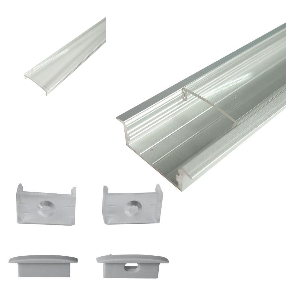 Silber U03 10 x 30 mm U-Form Innenbreite 20 mm LED-Aluminium-Kanalsystem mit Abdeckung, Endkappen und Befestigungsklammern Aluminiumprofil für LED-Lichtstreifeninstallationen