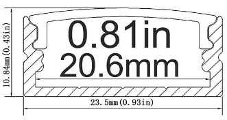 Silver U04 10x23mm U-Shape Internal Width 20mm LED Aluminum Channel System with Cover, End Caps and Mounting Clips Aluminum Extrusion for LED Strip Light Installations