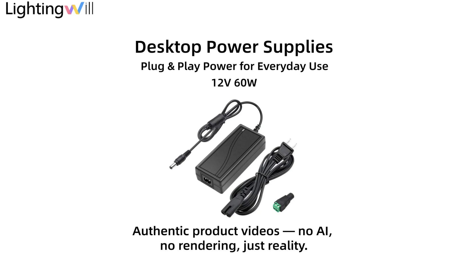 Desktop Power Supply Adapter 12V 60W Video Demo – AC 100–240V LED Transformer with US Plug | LightingWill