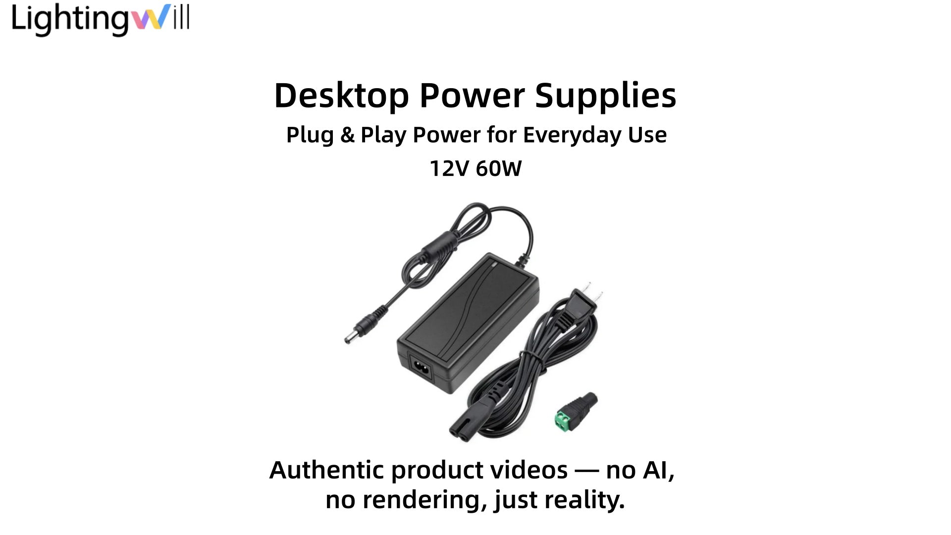 Desktop Power Supply Adapter 12V 60W Video Demo – AC 100–240V LED Transformer with US Plug | LightingWill