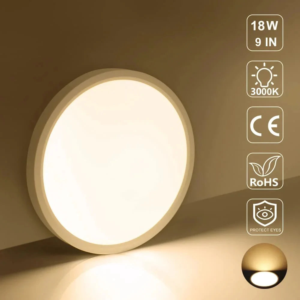 9 Inch Round 18W White LED Ceiling Light, 3000K / 4500K / 5000K / 6500K Flush Mount Ceiling Light Local Stock (US/UK/DE)