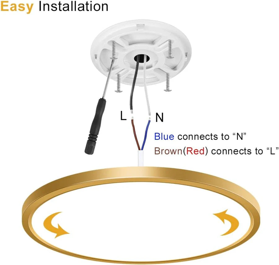 15.7 Inch 32W White /Black /Gold Round Ceiling Light – AC 110–130V  | 3000K / 4500K / 5000K / 6500K | Flush Mount Ceiling Light for Modern Home Lighting | 1-Pack – Local Stock (US)