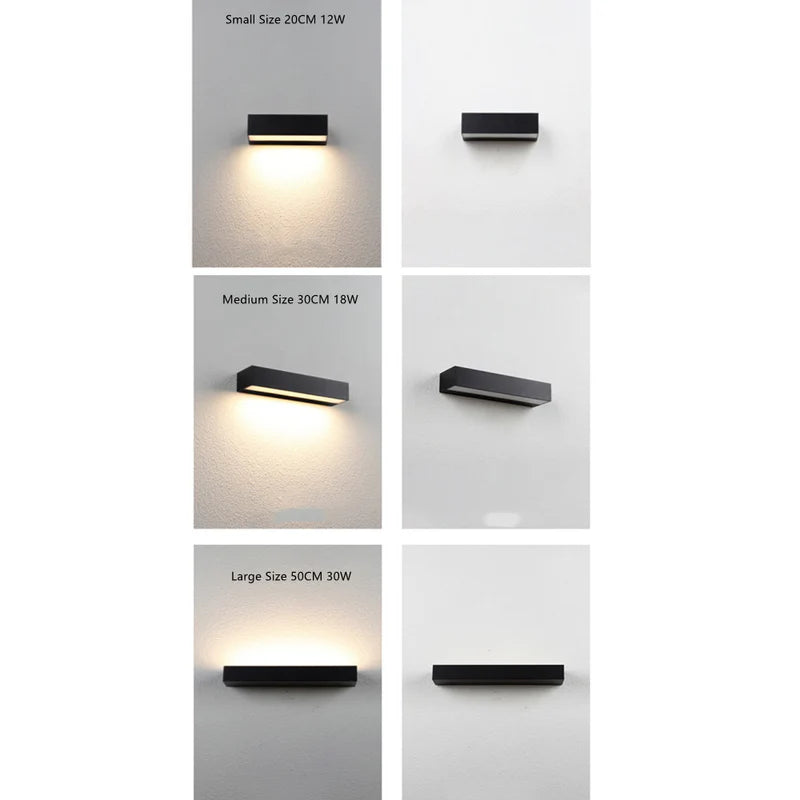 LightingWill LED Wall Light 12W 18W 24W Outdoor Waterproof Wall Sconce 3000K 6000K Long Linear Black Up Down Wall Light IP65 Aluminum Porch Garden Balcony Indoor