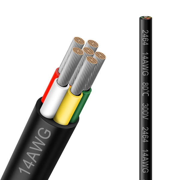 14 AWG 6/7/8 Conductor Black/White PVC Insulated Copper Cable – Multi-Core Control Cable Flexible Wire for LED & Electrical Systems – 5m (16.5ft)