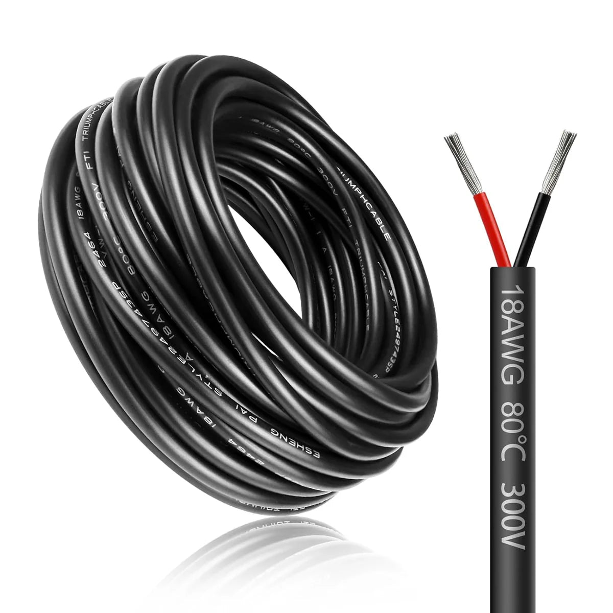 18 AWG Multi-Conductor Cable, Stranded Tinned Copper Wire, 2/3/4/5 Core, Black/White PVC Jacket Extension Cord for Electrical Installations — 3m–50m (10ft–165ft) Options