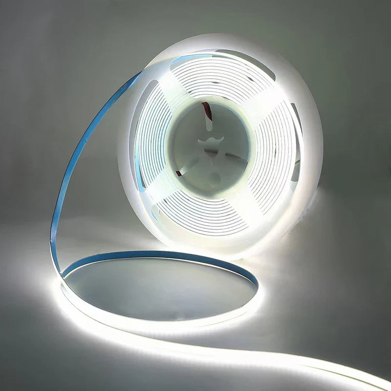 COB LED Strip Light 12V/24V 320/480/512LEDs/M, 8mm Flexible Dot-Free LED Tape, CRI80+ High Brightness Non-Waterproof, 3000K/4000K/6500K & RGB Colors for Cabinet Kitchen Lighting, 5M/10M Pack