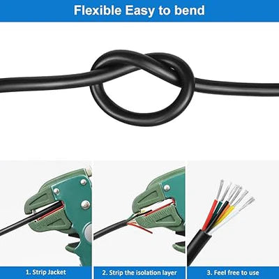 14 AWG Electrical Wire, Stranded Tinned Copper Cable, 6/7/8 Conductor Multi-Core, Black/White PVC Power Extension Cord, Flexible Control Cable — 3m–50m (10ft–165ft) Options