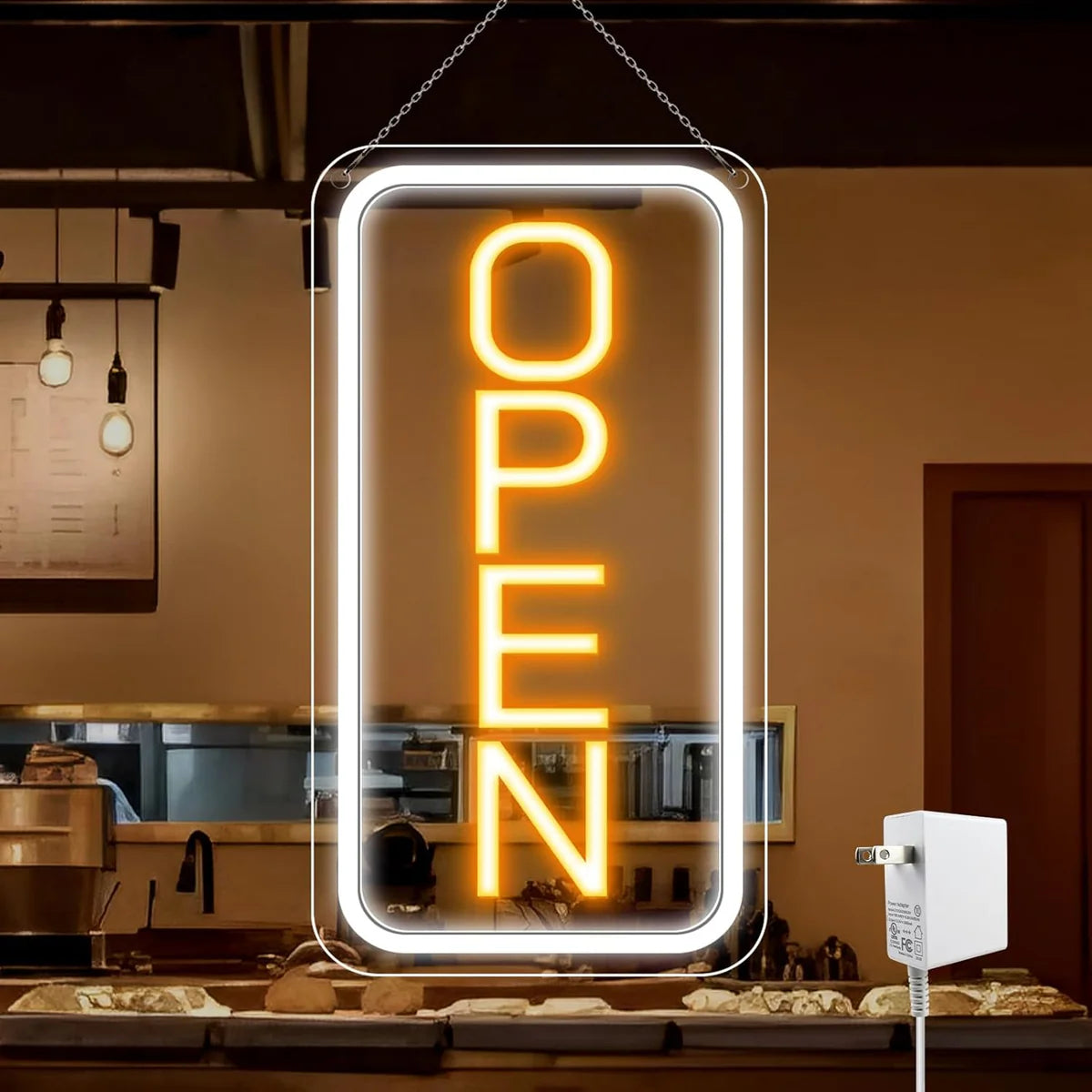 OPEN Neon LED Sign – 5 Glow Color Options | Vertical Rectangular | 16×9 / 23×12 inch | Window Hanging | Plug & Play for Storefronts