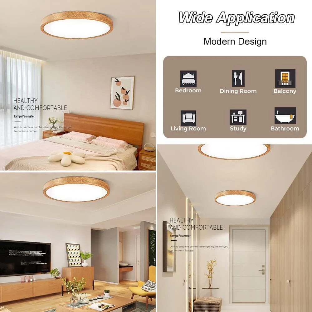 12 Inch 24W Wood Grain Round Ceiling Light – AC 220–240V | 3000K / 4500K / 5000K / 6500K | Flush Mount Ceiling Light for Warm Natural Lighting | 1-Pack – Local Stock (UK/DE)