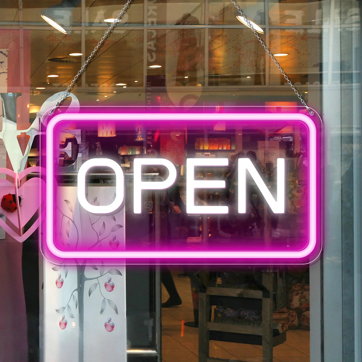 OPEN Neon Sign – 6 Color Options | USB Powered | 17×9 inch (44×24 cm) | LED Window Hanging Light for Storefronts