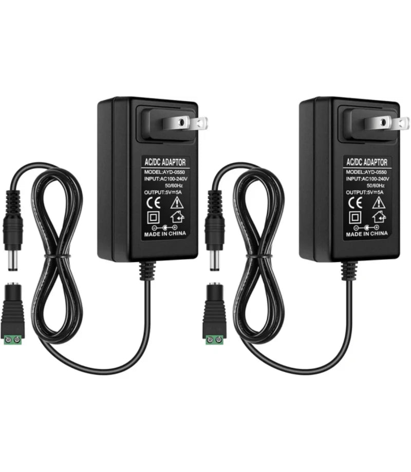 Plug-in Power Supply Adapter DC 5V 15W–25W, AC 100–240V Wall Charger Transformer with US Plug for LED Strip Lights, Routers, USB Devices, Electronics