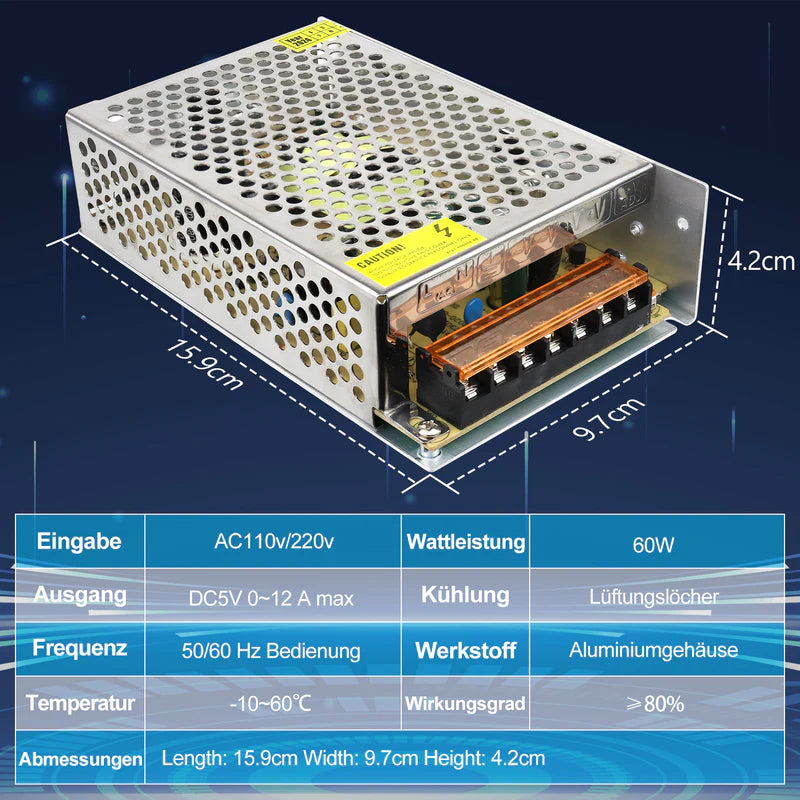 DC 5V 10W–300W Switching Power Supply, AC 110/220V Input, LED Strip Driver Transformer, Industrial Metal Case with Terminals, CE/FCC/RoHS Certified (300W with Cooling Fan)