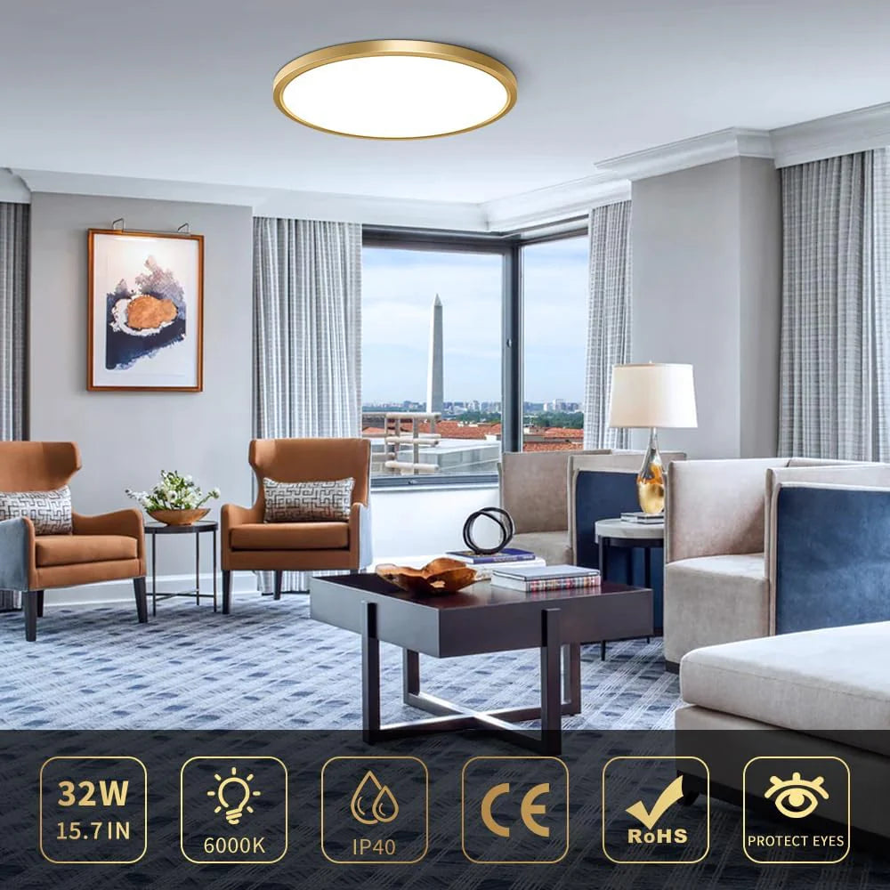 AC 110–130V Round Gold LED Ceiling Light, 18W / 24W / 32W Options 3000K / 4500K / 5000K / 6500K Flush Mount Ceiling Light Local Stock (US)