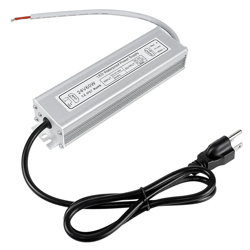 24V Waterproof LED Power Supply – 30W–300W Outdoor LED Driver, 90–265V AC Input, Single or Dual Wire Output, CE/RoHS/FCC Certified, US/UK/EU Plug & Wire Lead Options