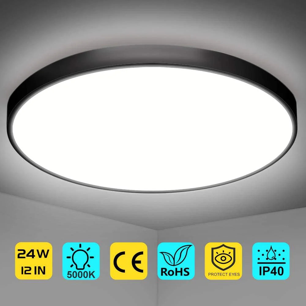 12 Inch 24W White / Black Round Ceiling Light – AC  220–240V | 3000K / 4500K / 5000K / 6500K | Flush Mount Ceiling Light for Modern Home Lighting | 1-Pack – Local Stock (UK)