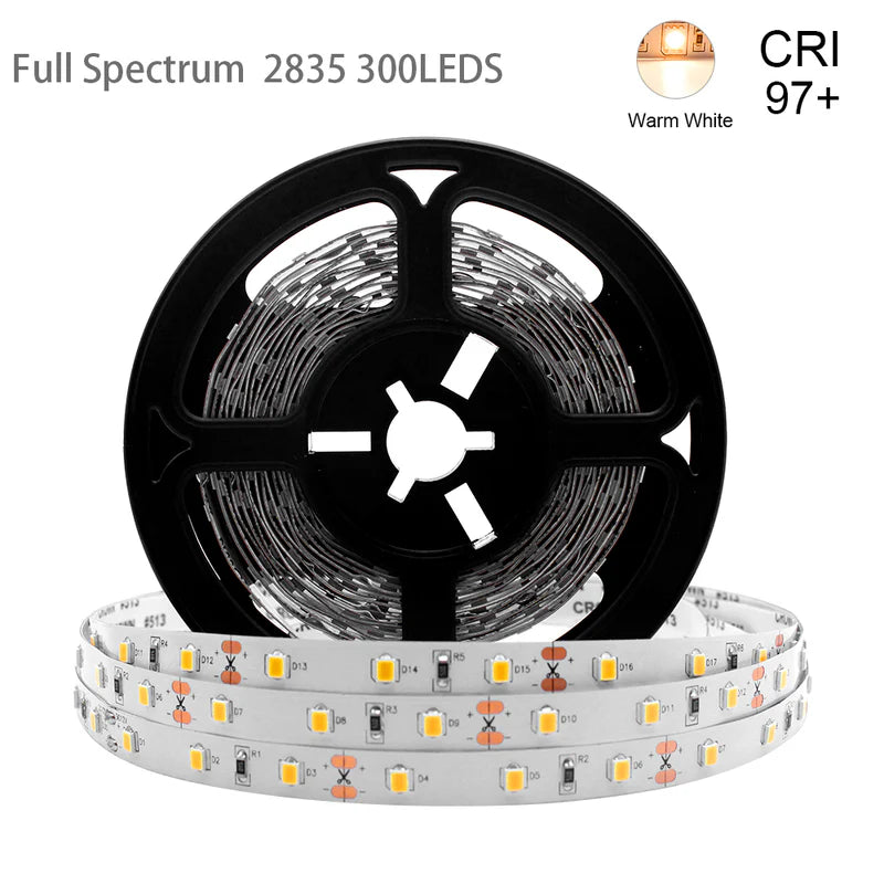 LightingWill DC24V SMD2835 Full Spectrum LED Strip Light 60LEDs/m 300 LEDs 10W/m, CRI 97+ High CRI LED Ribbon 2700K–6500K, 8mm PCB IP00/IP67 for Cabinet, Bedroom and Mirror Lighting, 5/50M