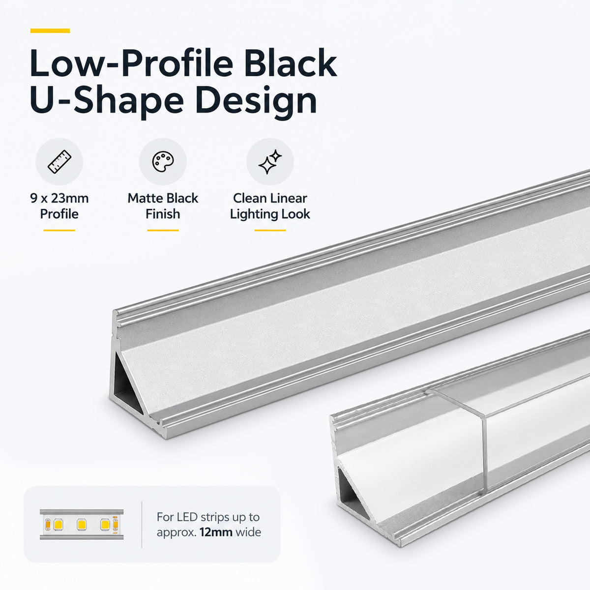 Silber V01 16x16mm V-förmige vertikale Winkelabdeckung Innenbreite 12mm Eckmontage LED-Aluminiumkanal mit Endkappen und Montageclips Aluminium-Extrusion