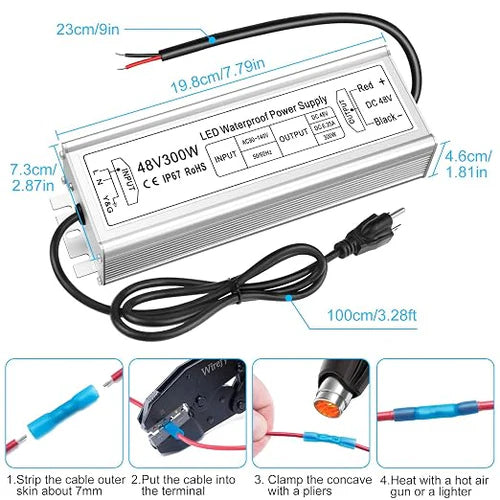 60W 12V/24V/36V/48V Waterproof LED Power Supply, 90-265V Input, Single Output, Aluminum Housing, Outdoor LED Lighting Driver, CE/RoHS/FCC Certified, US/UK/EU Plug