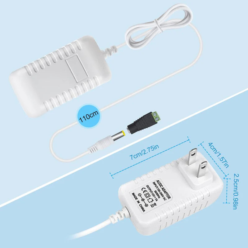 Power Supply Adapter DC 12V 12W–36W, AC 100–240V Wall Plug Transformer with US Plug, White Case LED Driver for LED Strip Lights, CCTV, Electronics