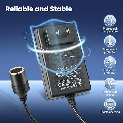 DC 12V Cigarette Lighter Plug-in LED Adapter 24W, AC 100–240V to 12V Converter Transformer - US Plug for Car Accessories, Portable Devices and LED Lighting
